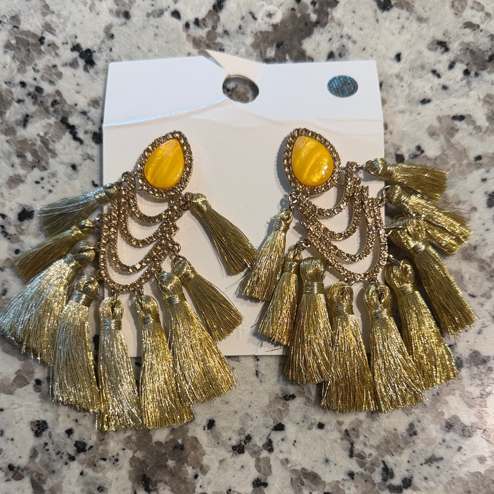 Forever 21 Gold Tassel Chandeliers with Yellow Teardrop
